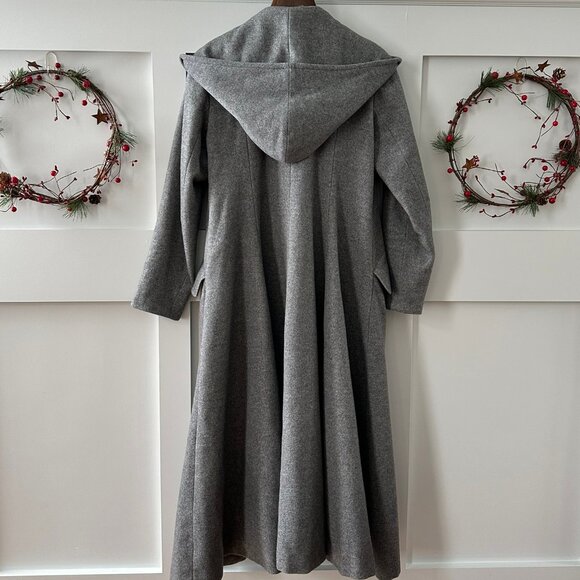 🧥 Elegant Vintage Gray Wool Swing Coat / Cloak | Shawl Collar |  Size L - Picture 10 of 11